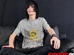 Interviewed twink strokes his dick solo