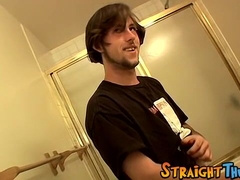 This straight dude is stroking his cock with fleshlight