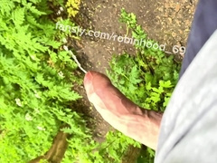 Outdoor urinating with foreskin rigid SAUSAGE