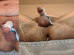 Overflowing streams of cum: gay daddy's hands-free estim milking pleasure