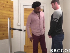 White fellow fake penis practising before real black beefstick act