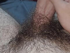 I cum my thick hairy cock