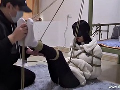 Chinese bondage and tickling in white socks