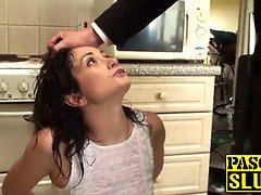 Slut dunks her head in water as she gets her big ass slapped