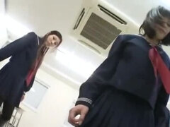 Boots yakata Femdom Japanese School girls dominate and bully kicking