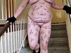Polish slut, fucking and walking naked in the stairwell