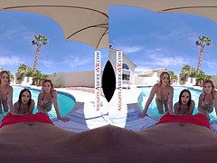 Get ready to stroke your cock while these college sluts share it at the pool in Naughty America 3