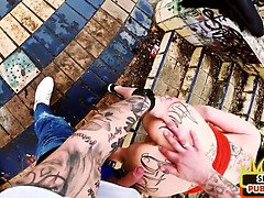 Watch Julia Nant's tattoos get smashed in public in HD POV reality video