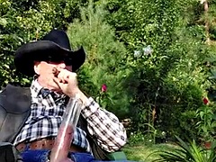 Cowboy daddy on break and pumping his cock