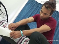 Derick, Asian twink, indulges in a foot fetish solo jerk-off session