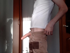 The boy came home, swallowed a glass of and fapped off his meaty prick well