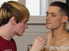 Hungry twink Aj Baxter licks ice cream off Nils Larsens huge cock