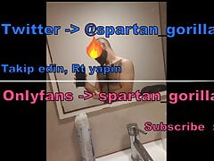 HAIRLY TURKISH BIG DICK MAN taking shower and JERKING OFF before then sleep