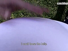 Subservient blonde guy takes a huge facial outdoors