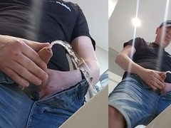 Uncut daddy pees, plays with his ass, and ejaculates.