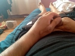 Muscular guy with a huge dick enjoys solo masturbation session