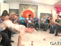 Fellow deep-throating stripper at soiree