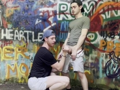 Enormous stepbrother Gives Tiny Bro Suck Off in the Woods