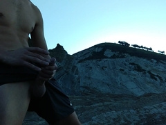 Nasty Slender Dark-Skinned Fellow Wanks off Rigid in a Heavenly Place Under the Sunset