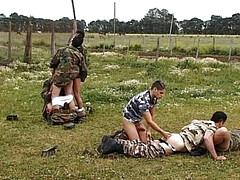 Military hunks banging outdoors