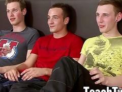 Twinks suck each other off and fuck in a threesome