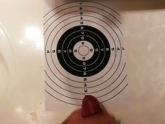 Shooting huge cumshot on target