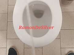 Master Ramon pisses department store toilet full, very wet and dirty and totally horny
