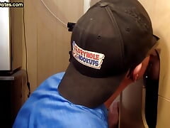 Gay cum addict sucks gloryhole hard cock at his home