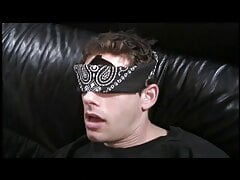 Big gay black dick fills up the tight asshole on this white boy in a blindfold