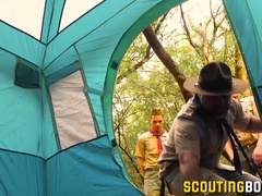 Pair of seductive young scouts fucked doggystyle by hot hunk