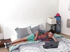 Twink bends a gay stud over and pounds his ass