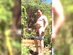 Dad/mature adam longrod too sizzling  doing yard work- undresses to sports bra/shorts