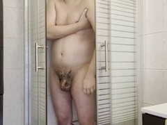 Chubby shower, fat boy handjob, chubby boy masturbation