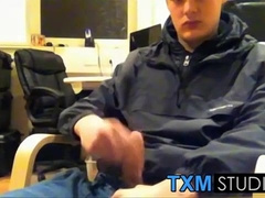 Tyler squirting a load in front of the camera in the office