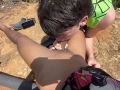 Two slender Latino men cruising in the forest