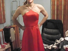More Crossdressing in a sexy red prom dress