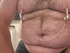 Cock and ball bondage with nipple clamps