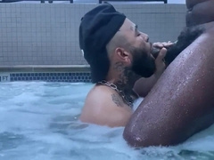 Latino Inhaling BIG BLACK COCK In Public Spa Los Angeles