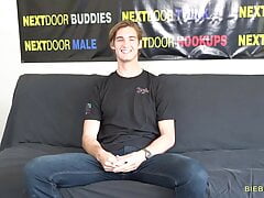 Twink gay cumming on the couch