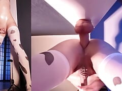 Anal Masturbation Standing up. Split Screen
