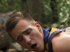 Black drill sergeant fucks white scout in the ass during their wood adventure