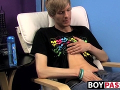 Young man plays guitar before dick stroking and cumming