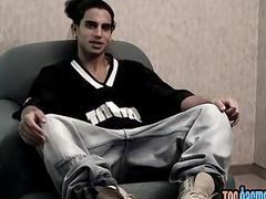 Dashing jock with a foot fetish tugs on his cock