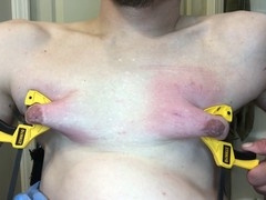 Clint Cumin faces punishment with clamps and chest play as a disabled sub