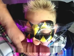 Crossdresser face fuck with bondage slave girl! Hard blowjob!