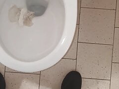Master Ramon pisses, spits and jerks hot milk in public toilet, lick slave!