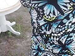 small dick and pretty dress latina femboy peeing outdoors