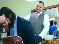 Bearded businessman Miguel Angel bareback barber banging