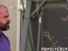 Bear daddy barebacks stepson after sucking his dick