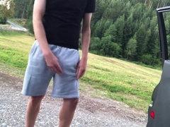 Man faps off his red-hot large schlong outdoors and nearly gets caught